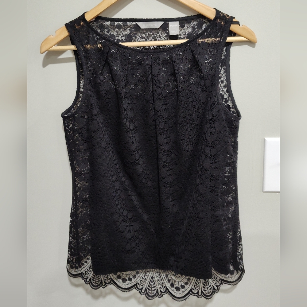 Liz Claiborne Petite Women's Sleeveless Black Lace Top Blouse, Size 8